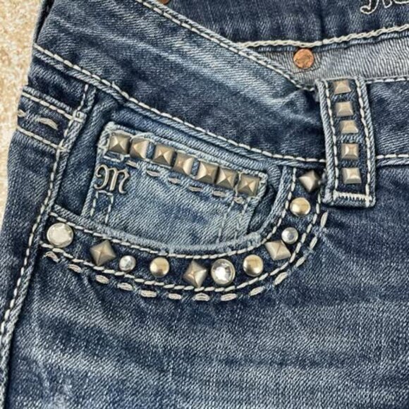 Miss Me Jeans 26 Straight MK 3D Rhinestone Flap Pocket Denim Buckle Exclusive - Picture 6 of 11